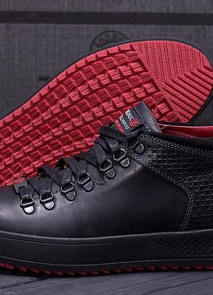 Мужские зимние кожаные кроссовки ботинки zg black exclusive leather