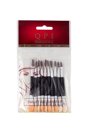 Набор двусторонних аппликаторов для теней с кисточкой qpi professional 10шт qa-13-14, qa-14 с тонкой кисточкой