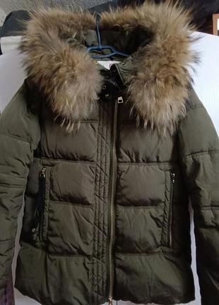 Пуховик теплый натуральный мех энот