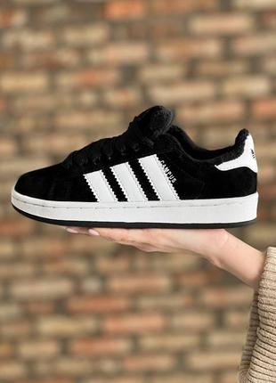 Adidas campus black white winter fur