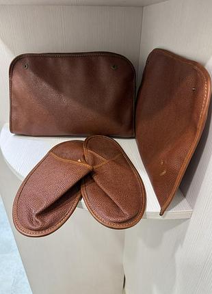 Дорожня чоловіча косметичка, шкіра, набір тапочки + несесер, органайзер