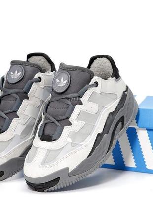 Зимние мужские кроссовки adidas niteball grey black (мех) 40-41-42-43-44-45