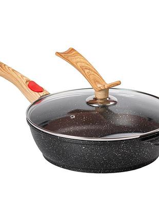Алюминиевая глубокая сковорода (3,5 л) со стеклянной крышкой ø28 см черная mgc