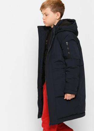 Куртка детская теплая с капюшоном, парка детская зимняя для мальчика, синяя