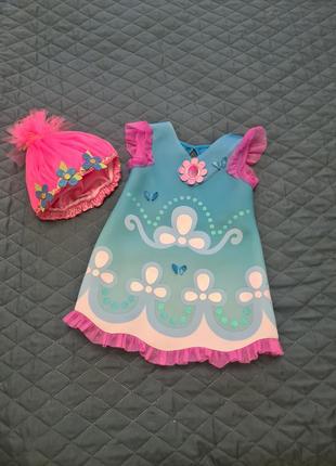 Костюм тролли - розочка ( trolly) для девочки, платье и парик, 3-5 лет