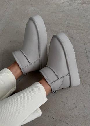 Уггі ugg ultra mini platform light grey leather 2