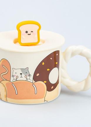Чашка керамическая 350 мл с крышкой "кот"