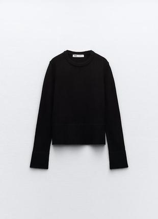 Укорочений чорний трикотажний светр із розрізами, розмір s*5 фото
