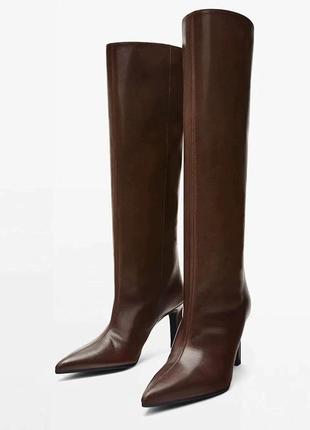 Шкіряні чоботи massimo dutti, чоботи на каблуку massimo dutti