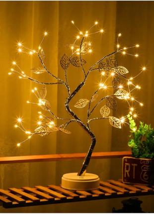 Настільна світлодіодна лампа дерево бонсай з листям декоративна настільна лампа для дому usb + 3aa