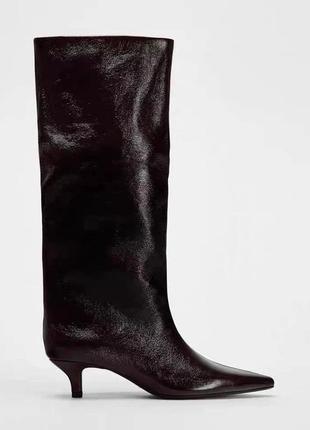 Сапоги zara бордовые высокие черные лаковые сапоги