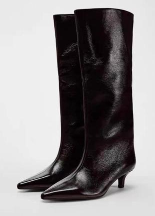 Сапоги zara бордовые высокие черные лаковые сапоги4 фото