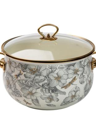 Эмалированная кастрюля объемом 6,5 л для газовых, электрических и индукционных плит