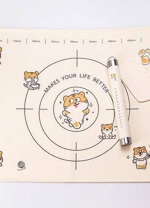 Силіконовий килимок зі качалкою для розкочування тіста прямокутного з розміткою