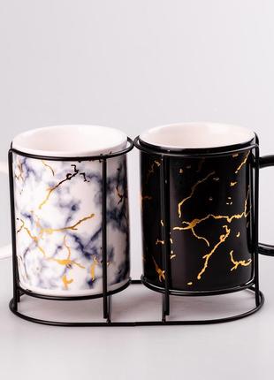 Набор керамических чашек 2 штуки по 350мл на подставке 2 штуки