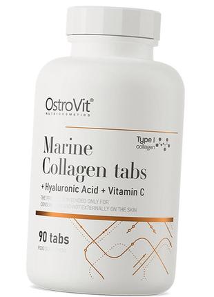 Морський колаген та гіалуронова кислота, marine collagen + hyaluronic acid and vitamin c tabs, ostrovit 90таб (68250009)