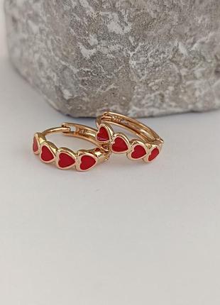 Сережки медичне золото дитячі xuping jewelry червоні серця