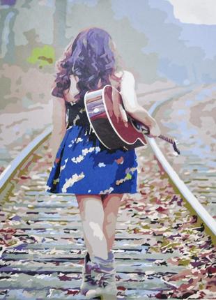 Картина за номерами strateg преміум дівчина з гітарою з лаком та з рівнем розміром 30х40 см (ss6464)