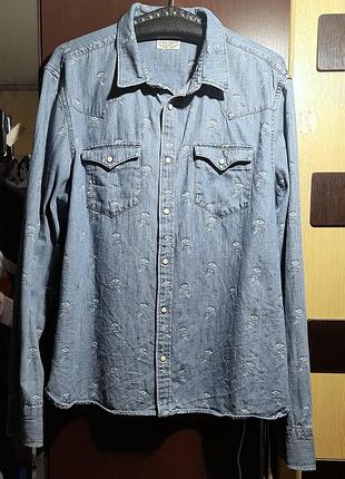 Стильная брендовая джинсовая рубашка на кнопках, большой рост