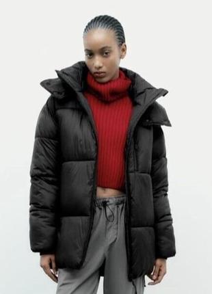 Новый черный оверсайз пуховик zara. xs, s.