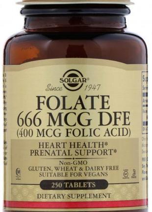 Фолиевая кислота solgar folate 666 mcg dfe (folic acid 400 mcg) 250 таб