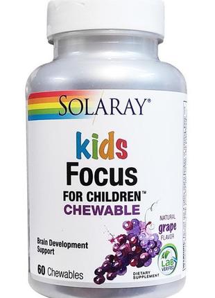 Витамины для концентрации детей solaray kids focus for children chewable 60 chewables grape