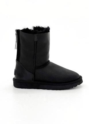 Жіночі шкіряні уггі ugg classic high zip чорні високі на овчині зимові теплі черевики