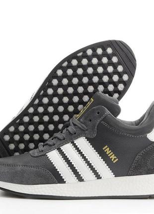 Зимние мужские кроссовки adidas iniki grey white (мех) 41-42-43-44-45