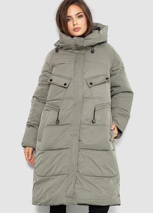 Пуховик женский удлиненный, цвет темно-оливковый, 243r2303
