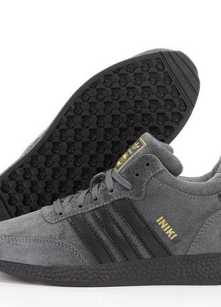 Зимние мужские кроссовки adidas iniki grey black (мех) 41-42-43-44-45