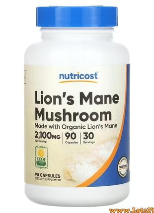 Гриб ежовик гребенчастый из сша львиная грива hericium erinaceus nutricost lion's mane 90 капсул