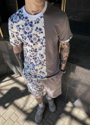 Чоловічий літній костюм двійка з квітковим принтом