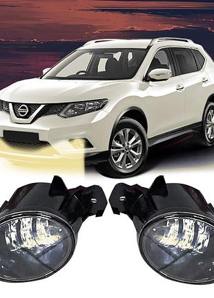 Протитуманні фари led nissan x-trail з лінзами жовтий + білий, з проводкою та кнопкою! штатні фари в бампер
