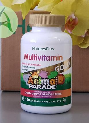 Naturesplus, animal parade gold, жувальні мультивітаміни з мікроелементами для дітей, асорті смаків, 120 таблеток у формі тварин