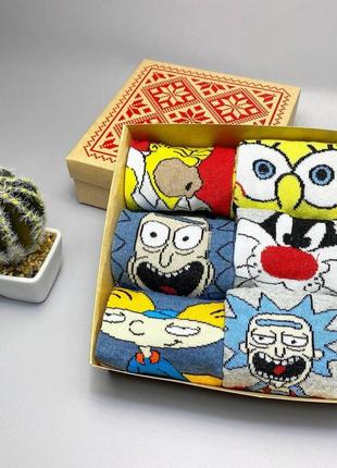 Бокс жіночих мультяшних шкарпеток 36-41 на 6 пар у подарунковій коробці|знижка|