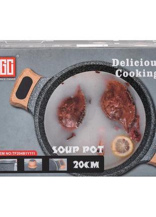 Алюминиевая кастрюля объемом 3 литра с крышкой &oslash; 20 см мрамор с антипригарным покрытием mgc черный6 фото