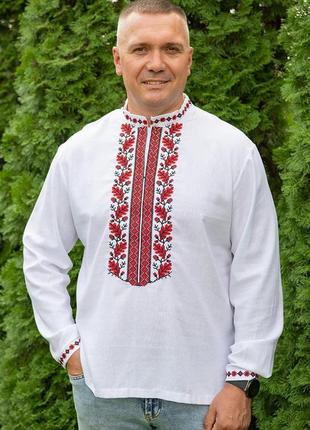 Современная белая вышиванка, рубашка с вышивкой мужская льняная, мужские вышиванки праздничные лен