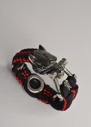 Браслет з валькнутом і двома гербами з застібкою волк + брелок у подарунок