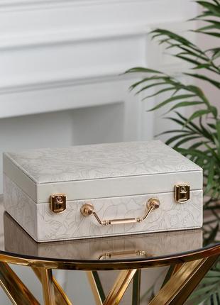 Шкатулка органайзер для украшений бижутерии прямоугольная с зеркальцем чемодан из экокожи серая5 фото