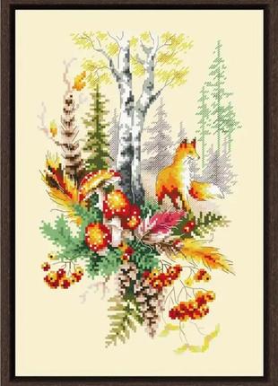 Набір для вишивання без нанесеної на канву схеми "fox in forest". aida 14ct , 24*33 см