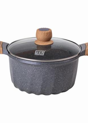 Алюминиевая кастрюля объемом 5 литров с крышкой ø 24 см с мраморным антипригарным покрытием mgc серая