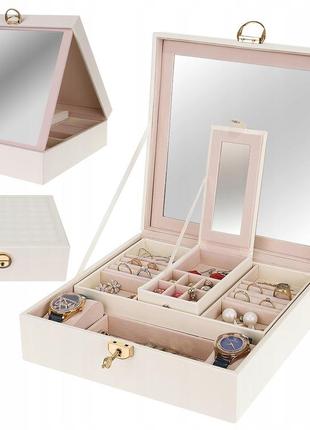 Скринька-органайзер для ювелірних виробів з зеркалом beautylushh 8895 біла