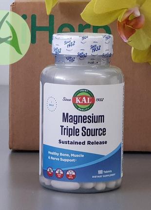 Kal, magnesium triple source, магній із вітаміном в6, 500 мг, 100 таблеток
