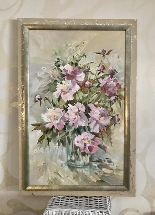 Пионы розовые. живописное большое полотно картина 78 х 48, багет
