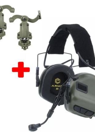 Наушники тактические активные с микрофоном earmor m32 и креплением для шлема лягушки