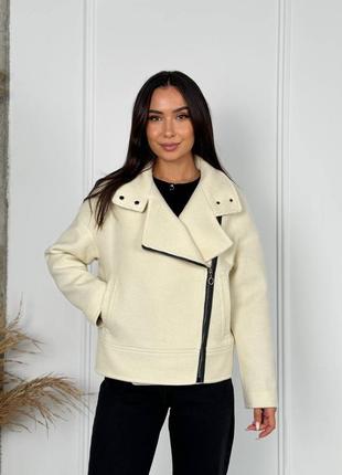 Короткое шерстяное пальто- косуха цвета: молочный, графитовый, термокотовт, серый, джинсовый, бежевый, мокко, кэмел,