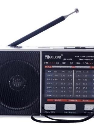 Радіоприймач колонка з радіо- та ліхтариком fm usb microsd golon rx-8866 на акумуляторі сірий