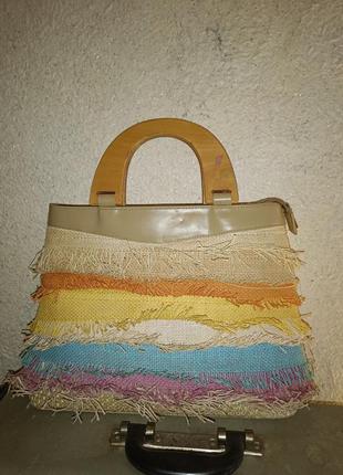 Сумка ручки деревянные с бахромой винтаж