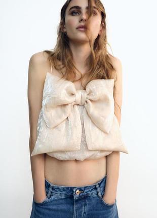 Топ женский бежевый с бантом zara new