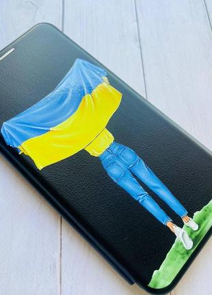 Чехол-книжка с рисунком для xiaomi redmi 4x чёрный :: девушка с флагом (принт 263) 3